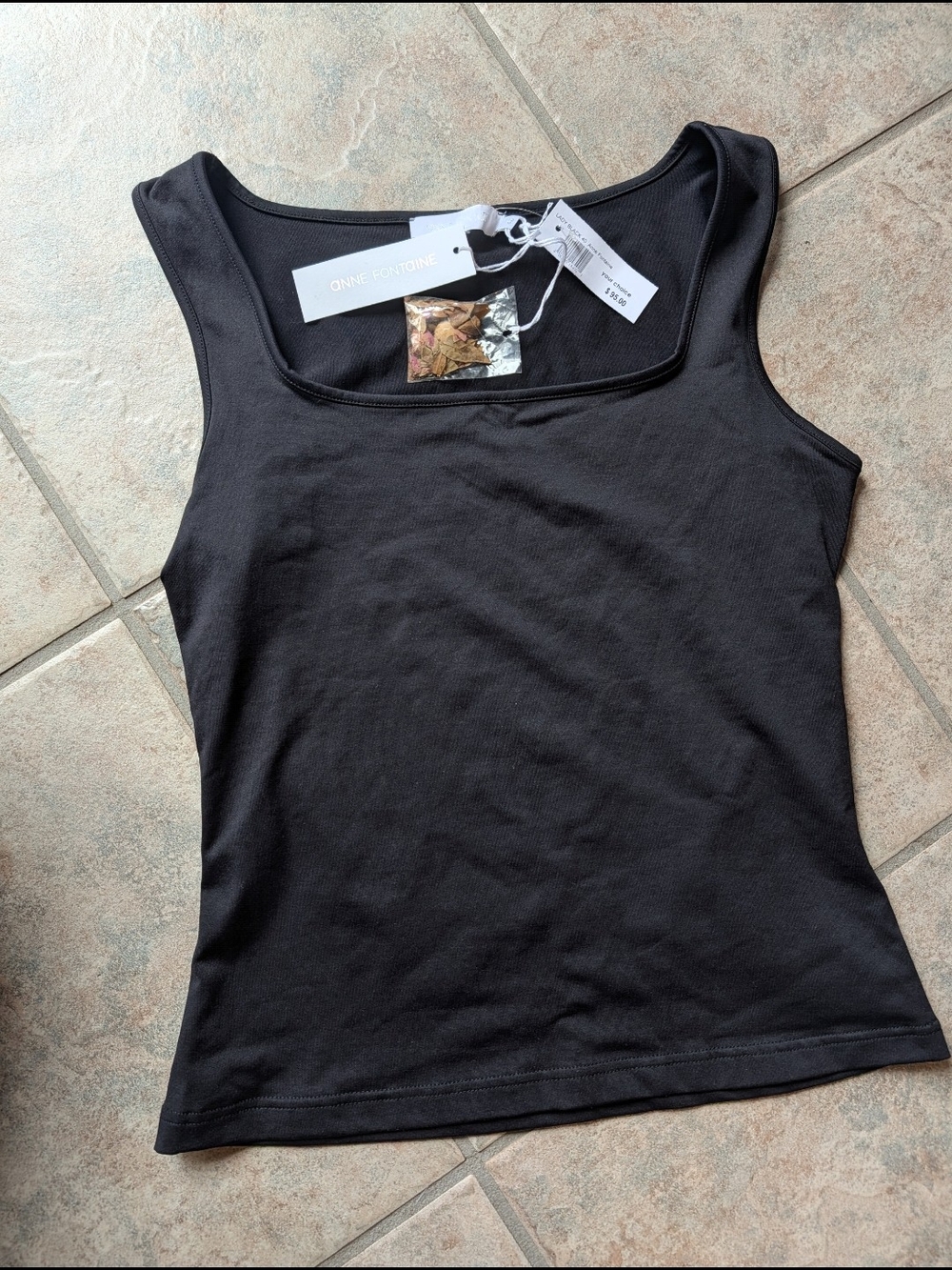 NWT Anne Fontaine Black "Lady" Square Neck Ribbed Tank Top Size 40 / US 8